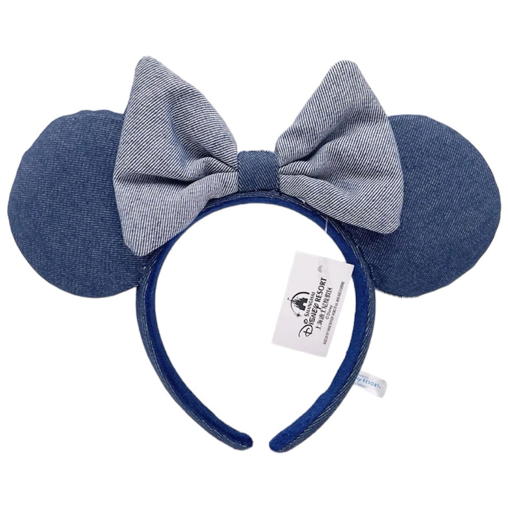 🩵 DENIM BLUE Striped Disney Minnie Mouse Ears Shanghai 2022 . Worn once